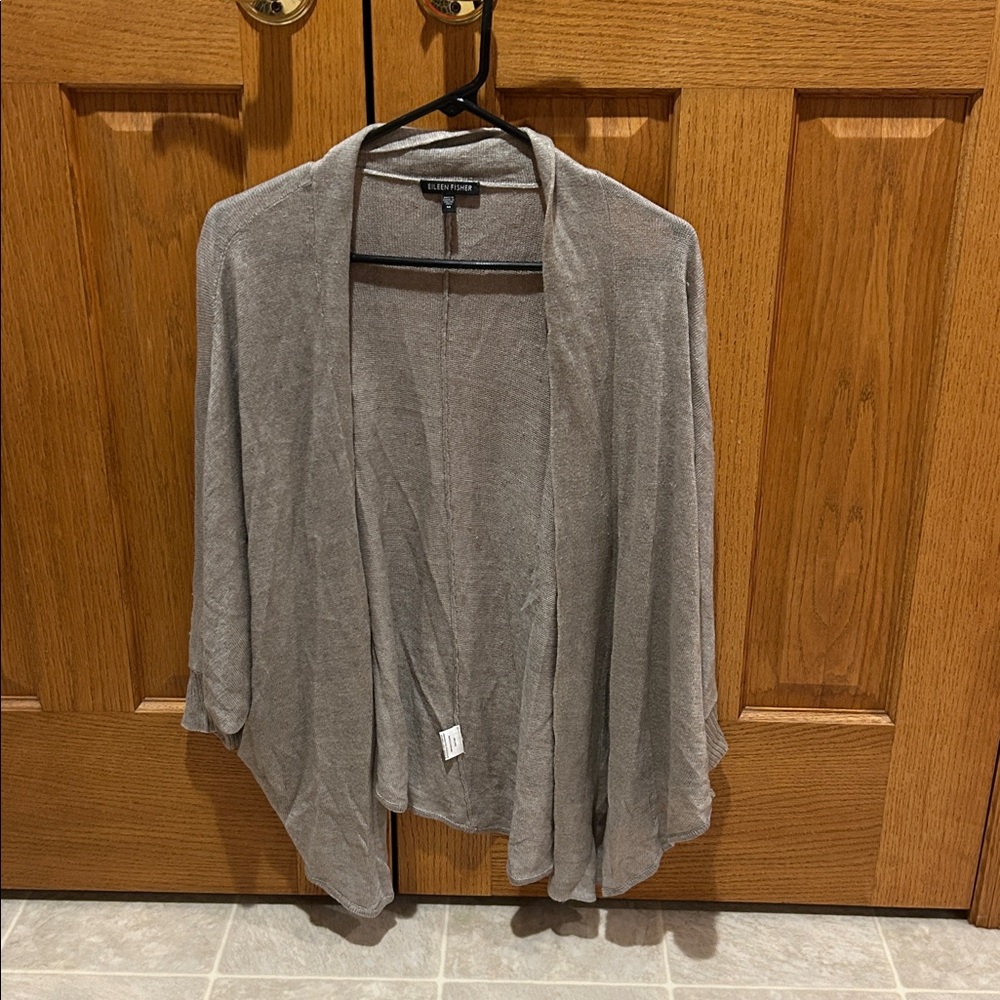 Eileen fisher womens light gray linen‎ short sleeve oversized cardigan - Picture 6 of 6